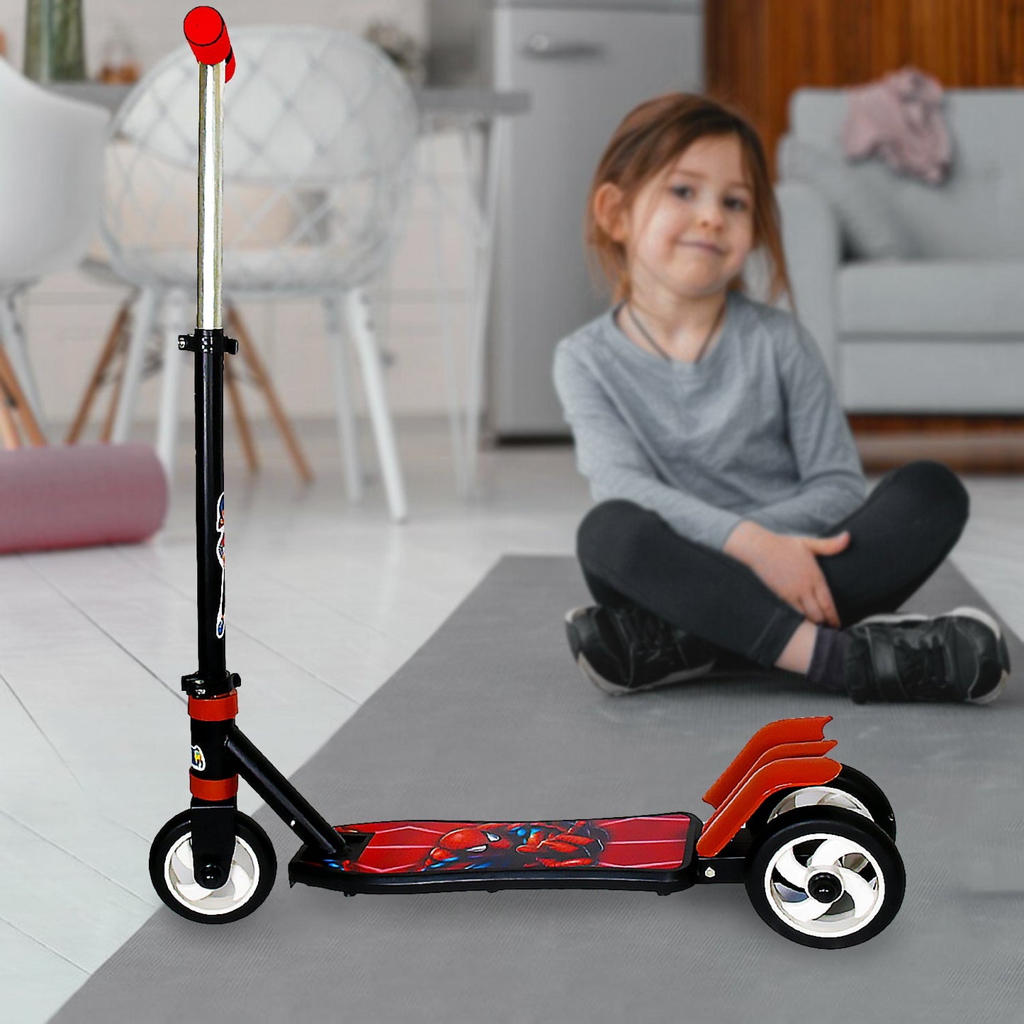 Basic Kids Ride On Leg Push Scooter for Boys and Girls (4 - 8 Years Old Kids) Foldable Scooter Cycle with Height Adjustment for Boys and Girls Multicolor (1 Pc / 3 Wheel)