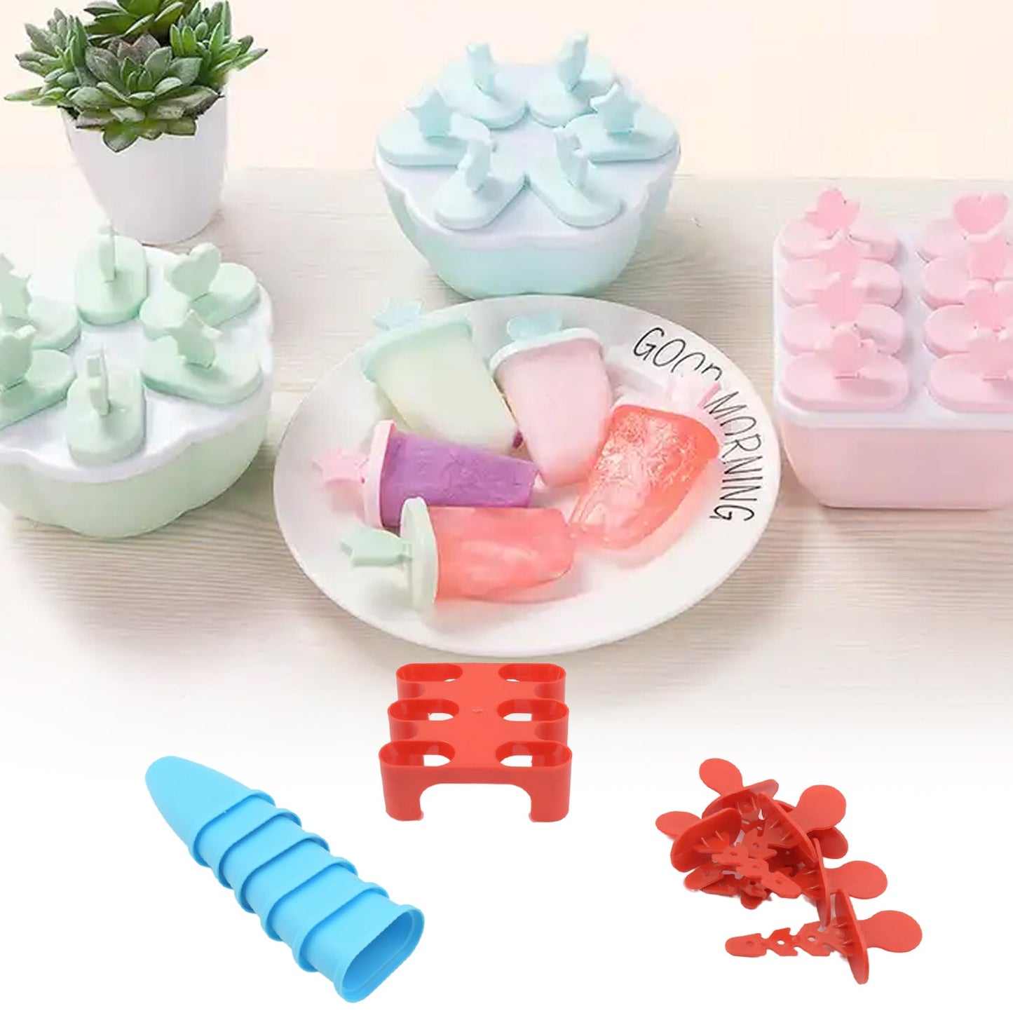 Ice Candy Maker 6 pcs Set Kulfi Maker Ice Candy Mould Clear sicle Mold Homemade Ice Maker Reusable Easy Candy Chocobar Kulfi Mould Tray with Sticks