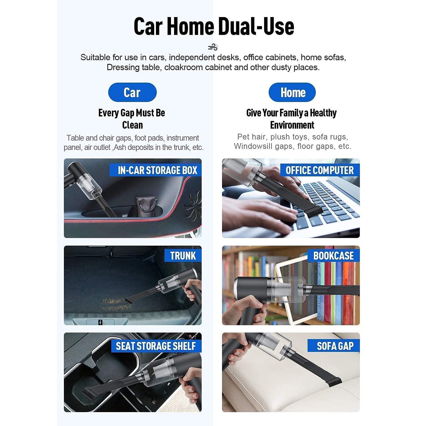2-in-1 Wireless Car & Home Vacuum – 120W High-Power, USB Rechargeable, Portable & Handheld.