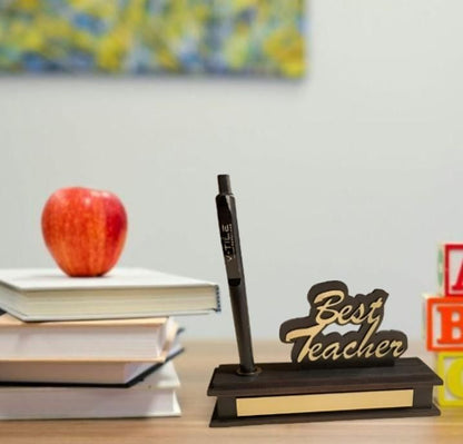 Best Teacher Logo Pen Stand with Pen