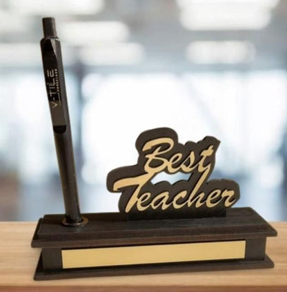 Best Teacher Logo Pen Stand with Pen