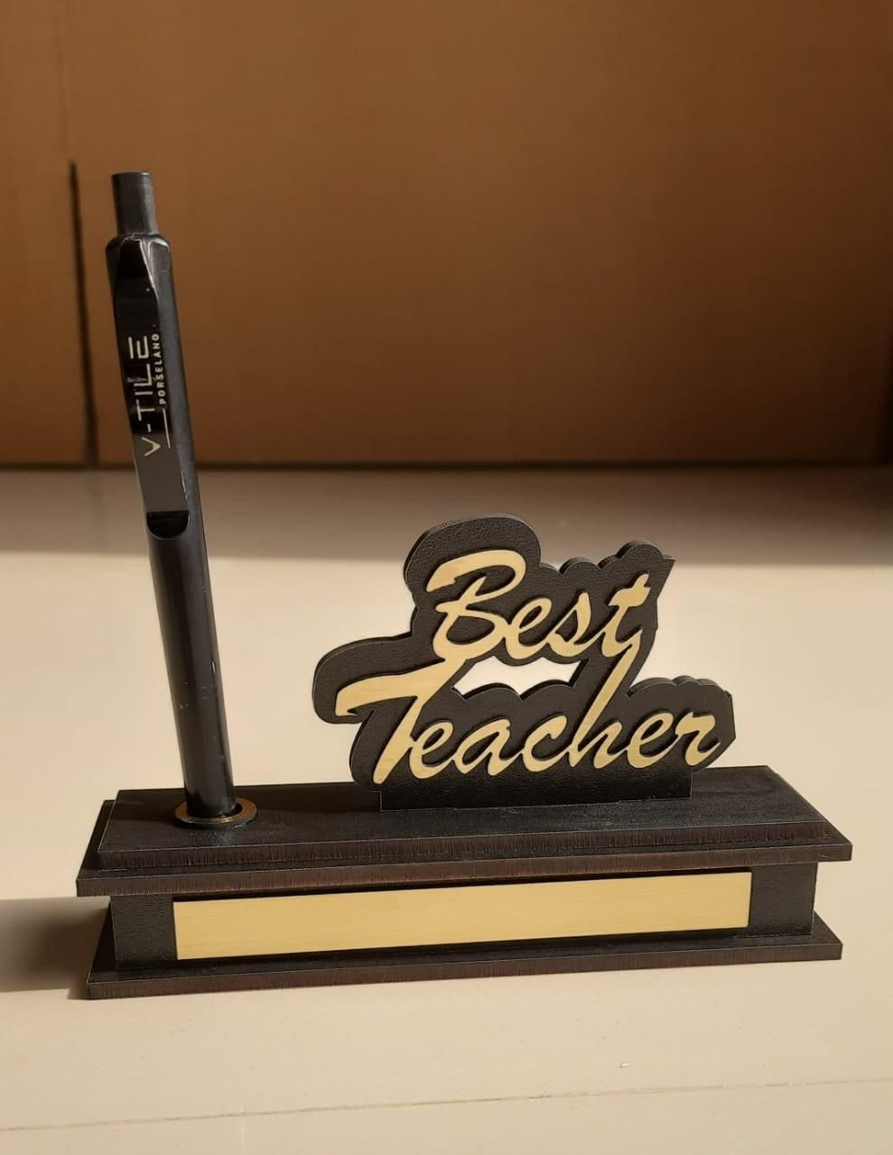Best Teacher Logo Pen Stand with Pen