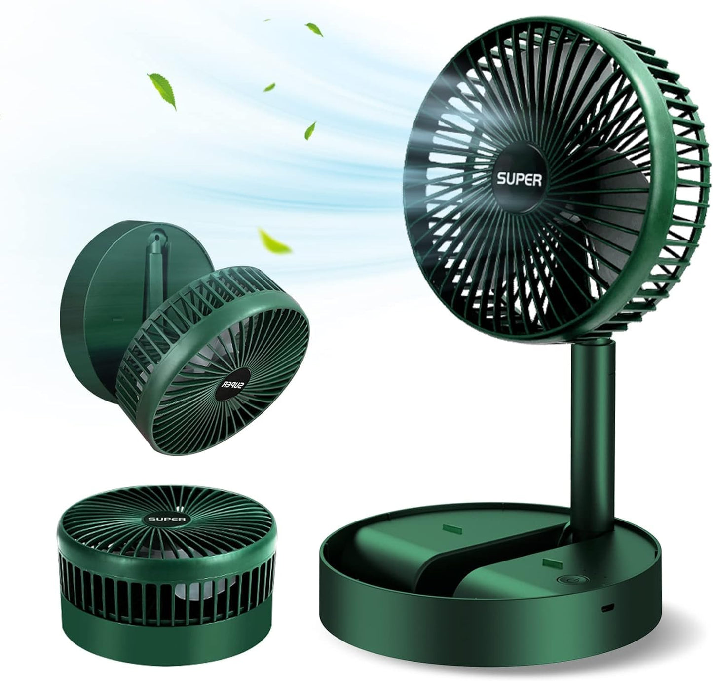 Portable Folding Fan, Rechargeable Standing Pedestal USB Fan